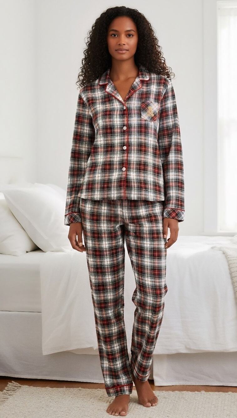 Ralph Lauren Women's Pajamas Red Plaid Size Large Long-Sleeve Top & Pants PJ Set